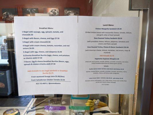 Lunch and Breakfast Menu