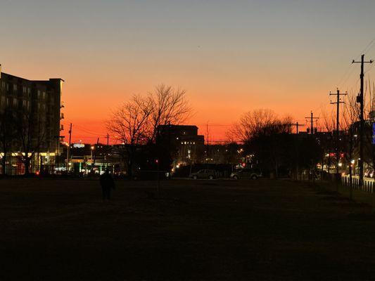 Dusk view from the front of building