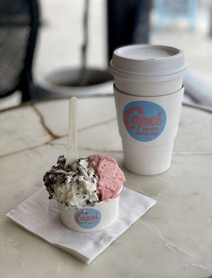 Cookies and Cream gelato with Strawberry Sorbet PLUS a hot Maserati