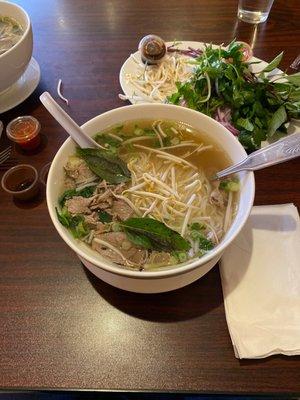 Thin beef Pho w dressing on the side.