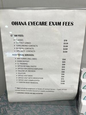 Eye care exam fees as of June 2024