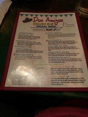 Front of menu