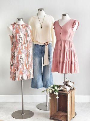 Dresses, fashion tops, jeans and shoes available in our shop and online!