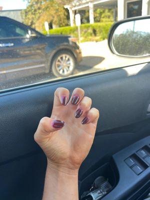 Maroon short almond nails