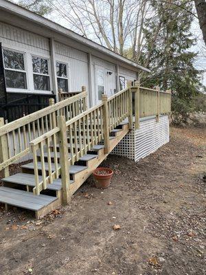 Three-board deep treads make this stairway easier for elders to negotiate and remove snow.