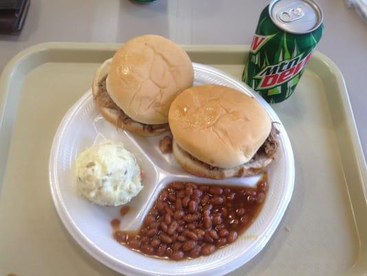 Here's a picture of his pulled pork sandwiches potato salad and some beans.