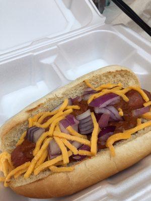 Coney with mustard and onions. They even grilled the bun!