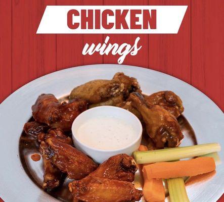 Our famous wings  Come In 6 , 12,24  Flavors consist of lemon pepper buffalo bbq and chalote