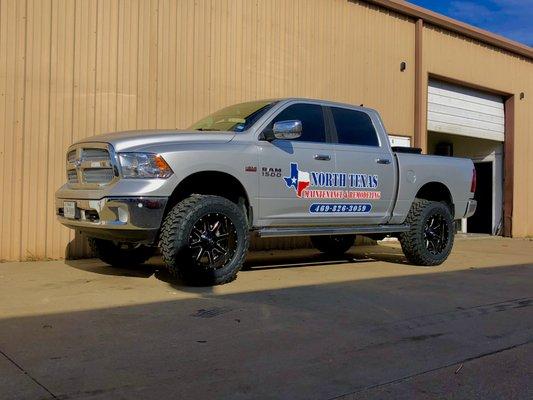 2016 Ram 1500 with a 6" Rough Country Lift, Fuel 20x10 Wheels wrapped in 35" Toyo MT tires.