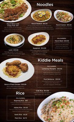 Menu - Noodles, Kiddie Meals, & Rice