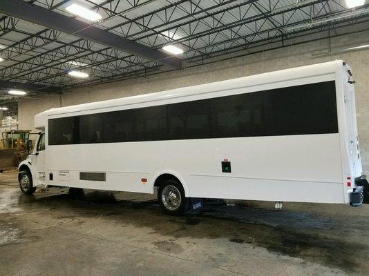 Exterior of the executive shuttle buses seating 18-40 passengers.