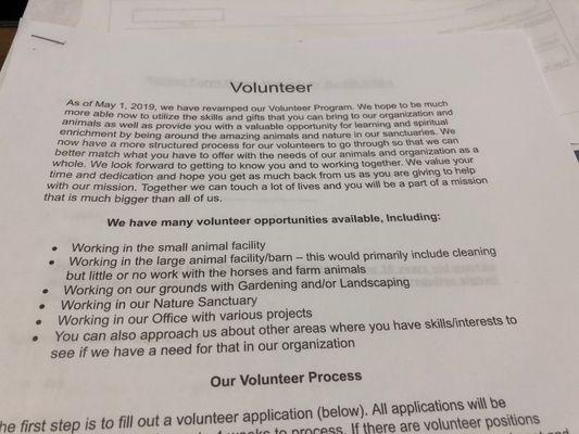 volunteer Application May 2, 2019  Today they state we no longer want volunteers only to read to cats.