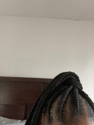 Mary's African Hair Braiding Salon - Cornrow ponytail, two regular braids & rest stitched/semi-stitched