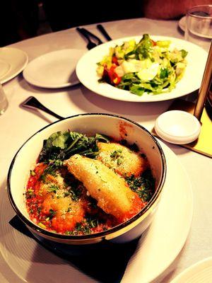 Zucchini flowers and house salad - well done