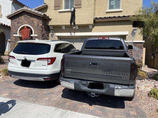 Tinted windows & tinted taillights on the truck.