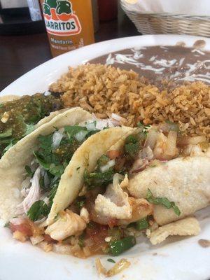 3 Taco Plate - Shrimp, Chicken and Asada.