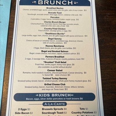 Brunch menu