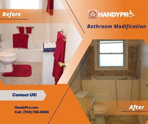 HandyPro's bathroom mods: Enhancing safety with elegance. Experience barrier-free living in style.