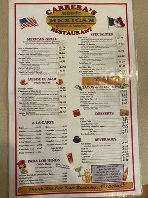 Page 1 of menu