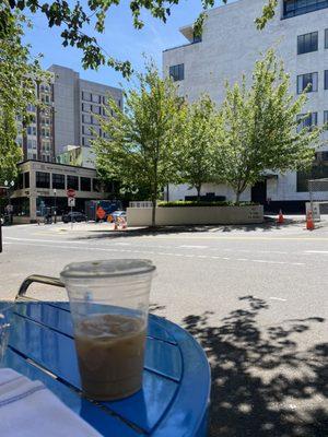 Outdoor seating facing street