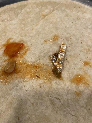 FOUND FOIL IN MY MENUDO! UNACCEPTABLE!! BE MORE CAREFUL!