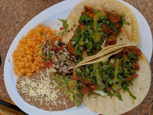 Lunch special: $10 for two tacos, rice and beans and soda can. Huge tacos!