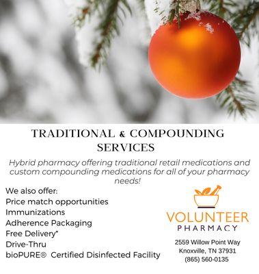 We offer traditional & compounding services at Volunteer Pharmacy. Try us out today!