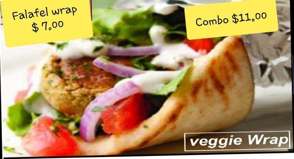 Falafel Wrap Come with Tomato, lettuce, onion, taziki sauce and Hot Sauce 
For Combo come with Fries and drink