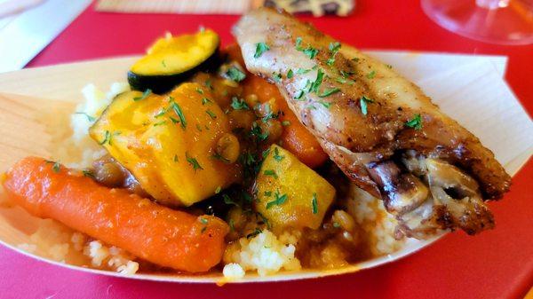 Chicken with couscous and veggies.