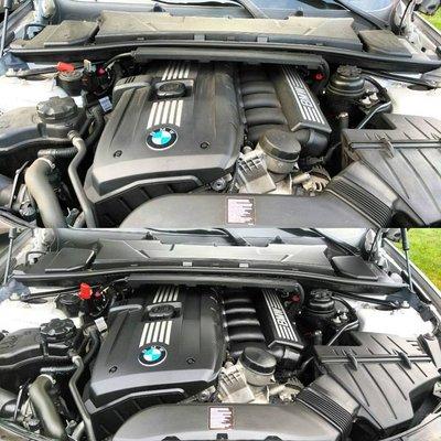 Before and After detailing under the hood of a BMW. https://mmiguelros.wixsite.com/website/product-page/engine-bay-cleaning