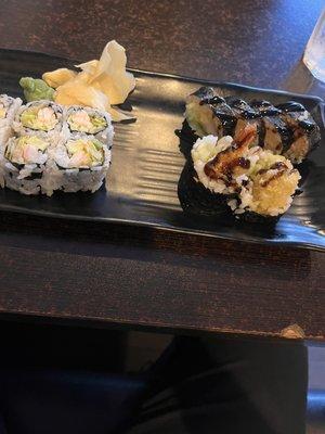 Shrimp tempura and Boston rolls