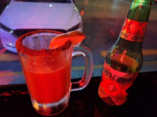 Michelada with dos equis.