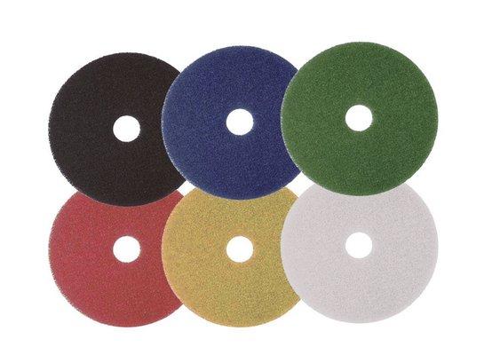 All colors and sizes of floor pads for auto scrubbers.