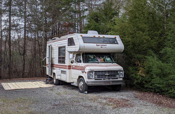 My RV parked at Foothills Family Campgrounds