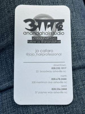 Jo's business card