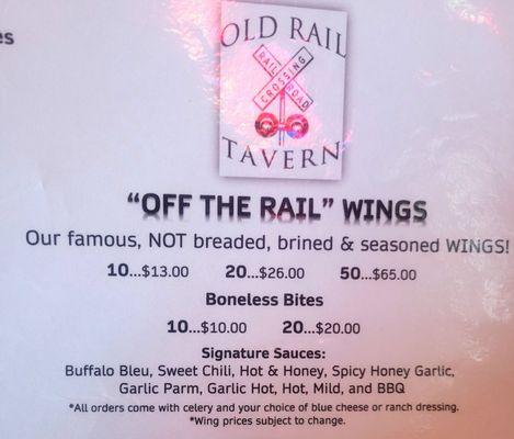 Wing menu