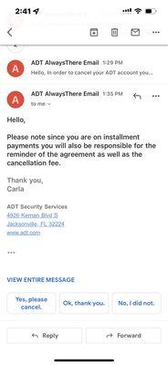 ADT "outstanding" (not!!!!) customer service.