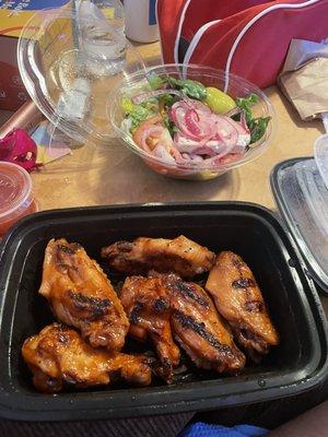 Bbq wings and Greek salad