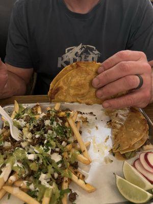 Doradita and asada fries combo