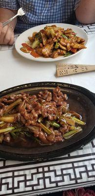 Sizzling lamb with scallions and chicken vegetables