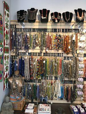 Our wall of ancient beads is like a mini museum- all these strands have a LONG and fascinating history