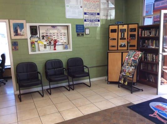 Waiting area now has magazines, books, and a sound system display for your convenience.