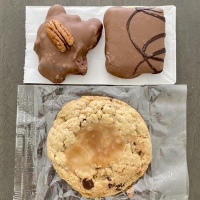 Pecan turtle, s'more, and caramel chocolate chip cookie