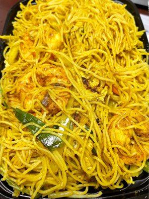 Singapore curry noodles with shrimp