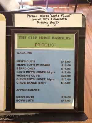 Price list on 8/5/13.