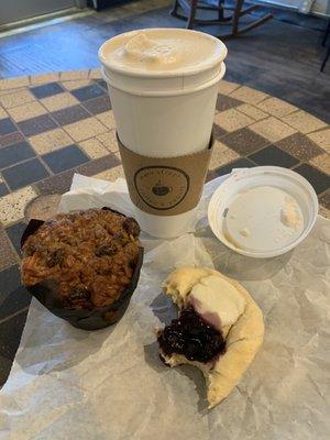 Chai, pastry, muffin and happiness.