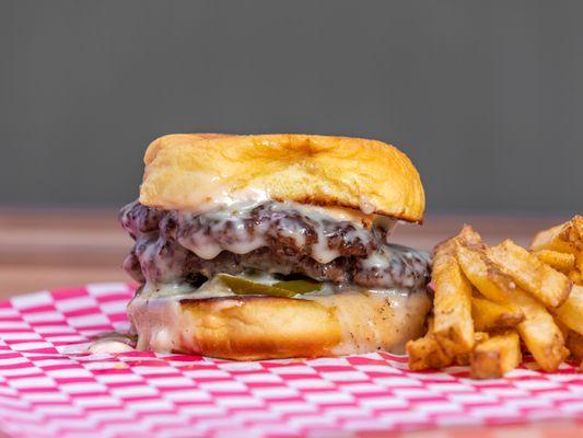 The Queso Blanco - Two American Wagyu Patties, Queso Dip, Jalapeños with Chipotle Aioli