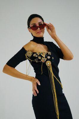 Vintage embroidered black dress by the international designer Tamara Nasr