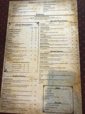 Back of menu