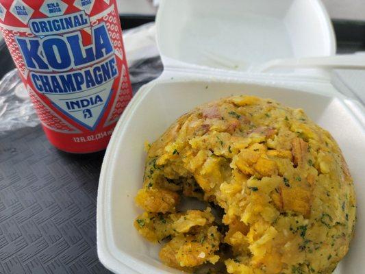 Mofongo, plain with a can of kola